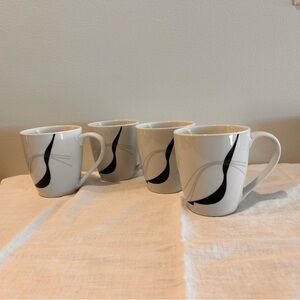 Set Of 4 Corsica Carnival Coffee Tea Mugs Cups Black Gray Ribbons Excellent!!